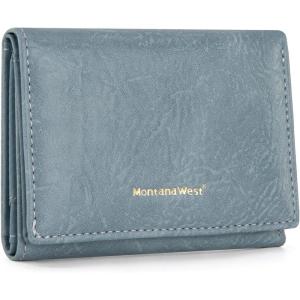 Montana West Small Wallets Woman RFID Blocking Wallet Trifold Pocket Wallet with ID Window(Jeans Blue)