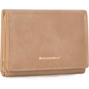 Montana West Small Wallets Woman RFID Blocking Wallet Trifold Pocket Wallet with ID Window(Khaki)