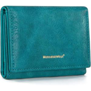 Montana West Small Wallets Woman RFID Blocking Wallet Trifold Pocket Wallet with ID Window(Turquoise)