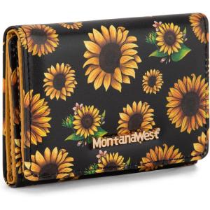 Montana West Small Wallets Woman RFID Blocking Wallet Trifold Pocket Wallet with ID Window(Z Black Sunflower)