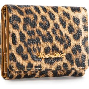 Montana West Small Wallets Woman RFID Blocking Wallet Trifold Pocket Wallet with ID Window(Z Leopard Brown)