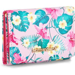 Montana West Small Wallets Woman RFID Blocking Wallet Trifold Pocket Wallet with ID Window(Z Pink Flowers)