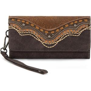 Montana West Wristlet Wallets for Women Western Trifold Wallet Purse with Card Holder MW1340-W002BK(Embossed-Coffee)