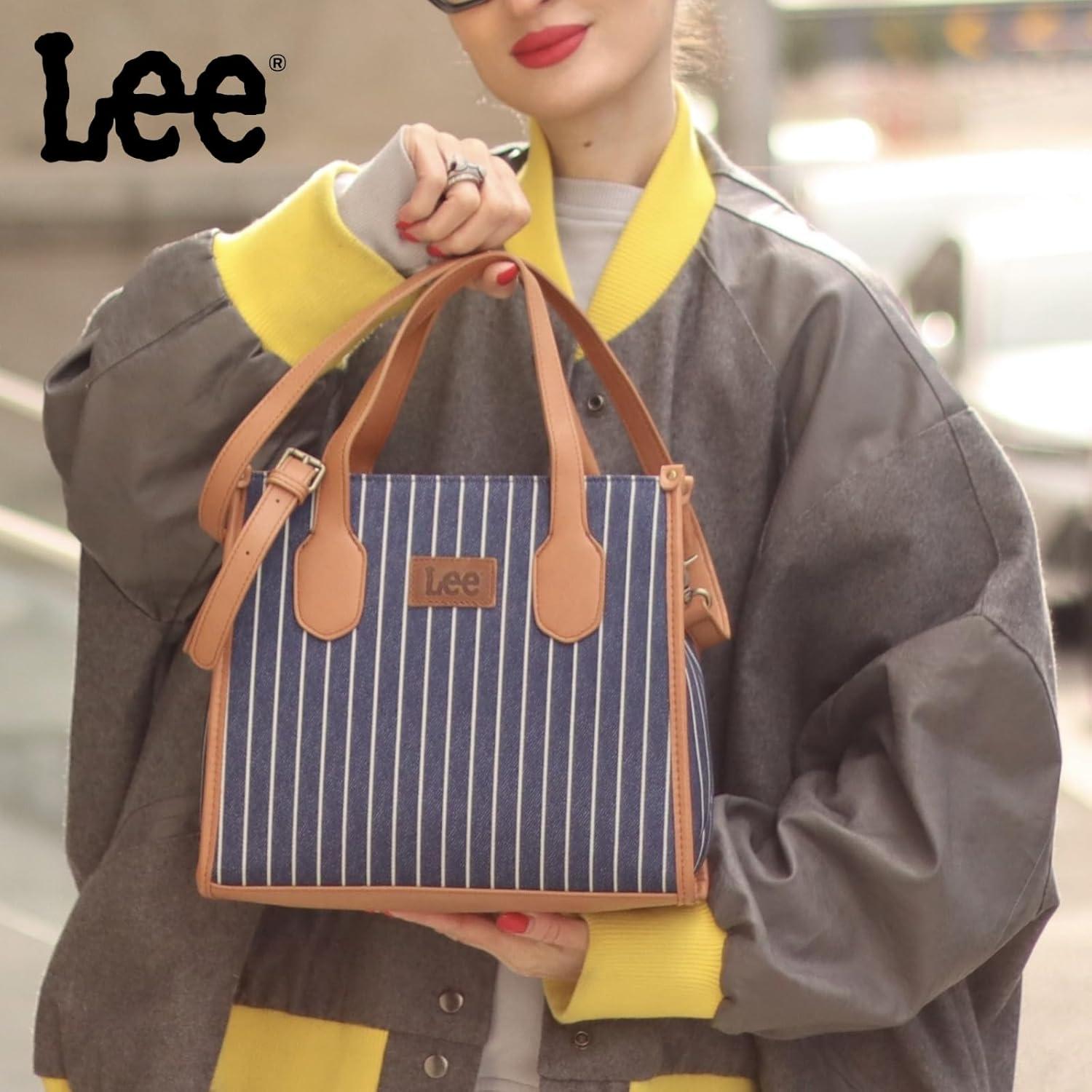 imageMontana West x Lee Tote Bag for Women Striped Top Handle Handbag with Adjustable StrapJean Blue