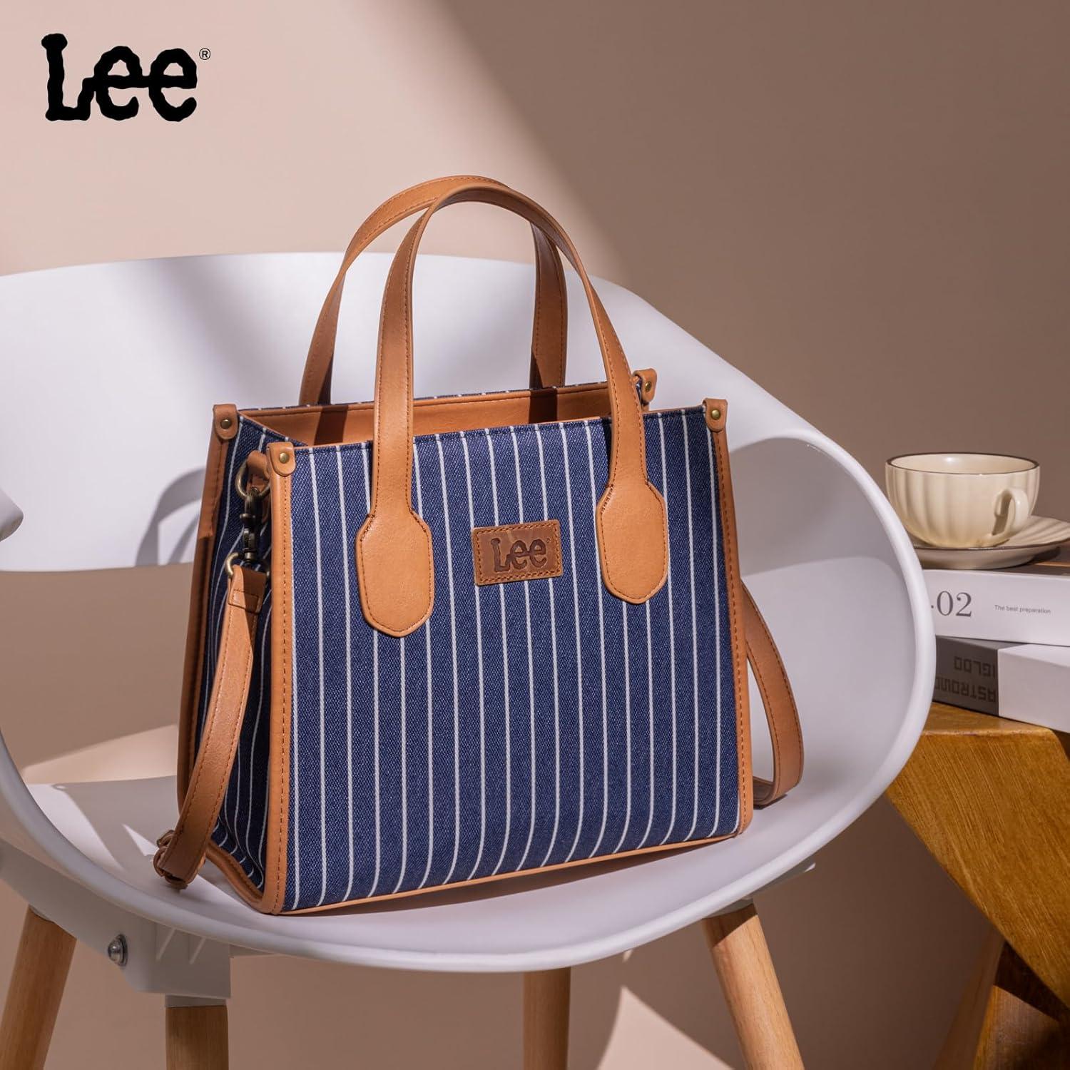 imageMontana West x Lee Tote Bag for Women Striped Top Handle Handbag with Adjustable StrapJean Blue