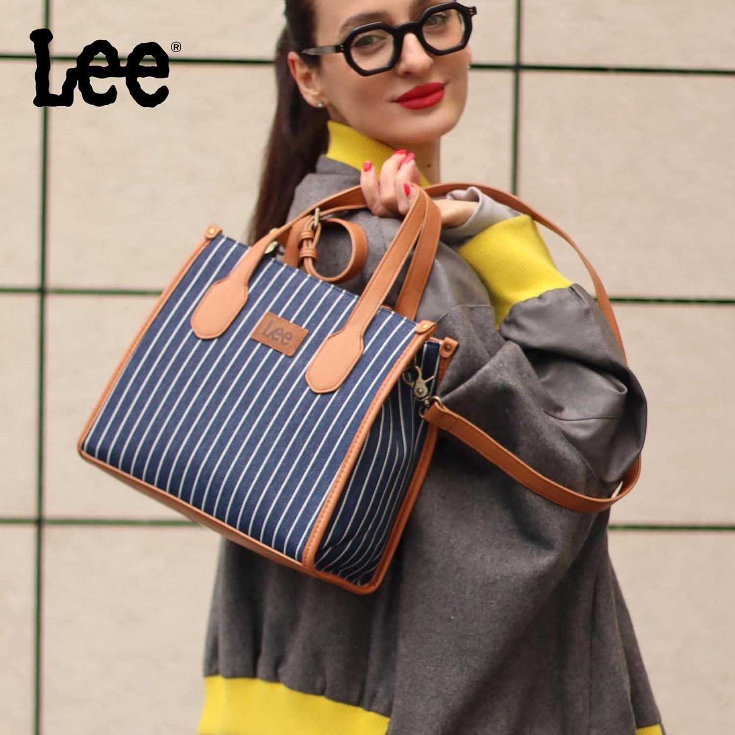 imageMontana West x Lee Tote Bag for Women Striped Top Handle Handbag with Adjustable StrapJean Blue