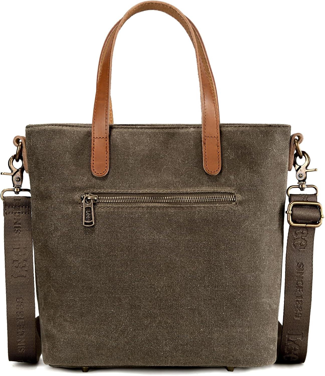 imageMontana West x Lee Waxed Canvas Tote Bag for Women Medium Vintage Crossbody Bag for Work with Leather HandleDeep Green