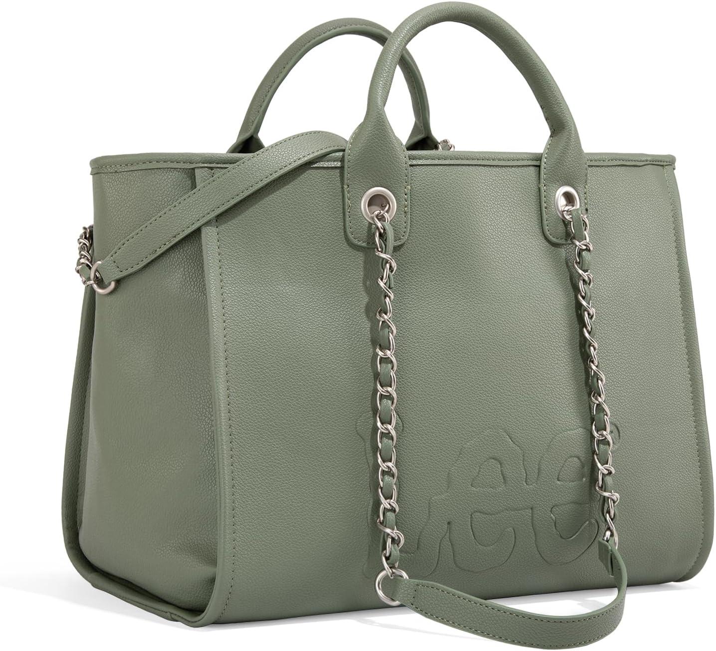imagex Lee Large Shoulder Tote Bag for Women Vegan Leather TopHandle BagGreen
