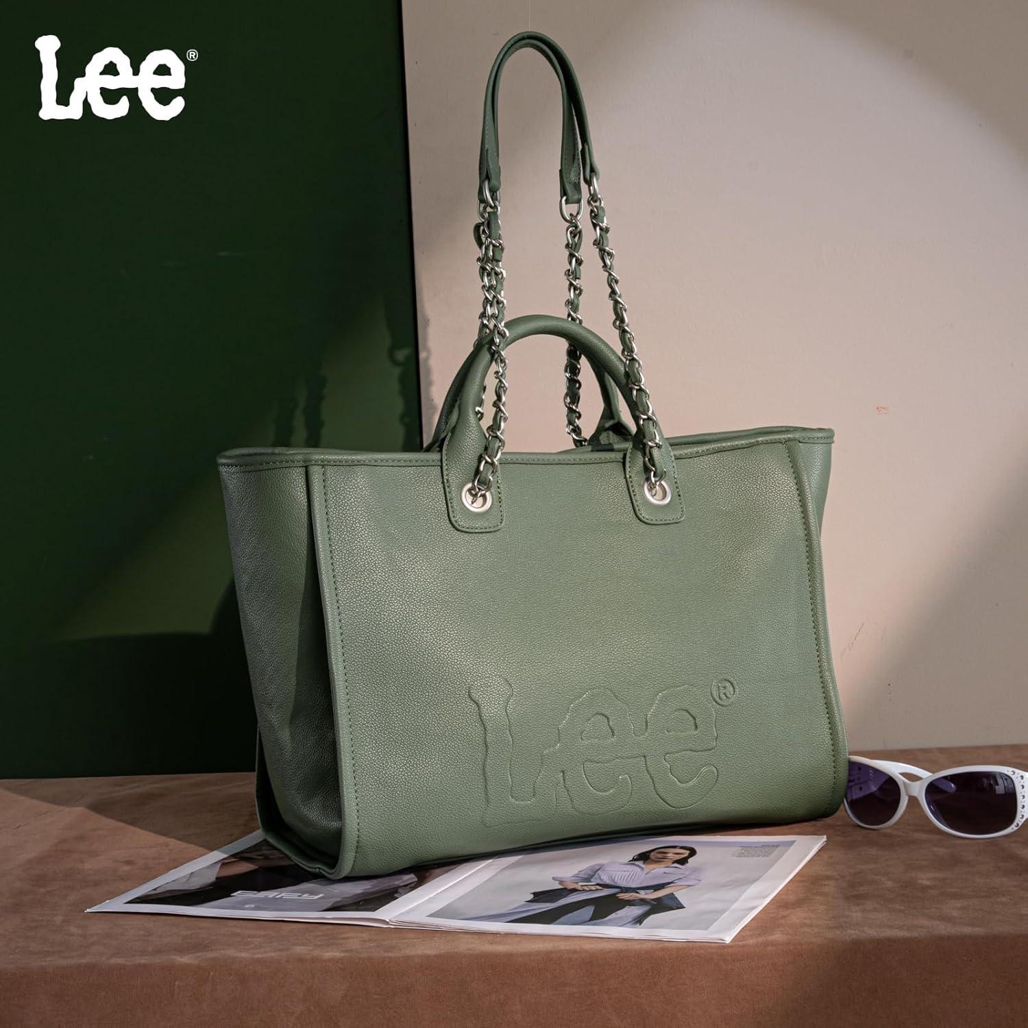imagex Lee Large Shoulder Tote Bag for Women Vegan Leather TopHandle BagGreen