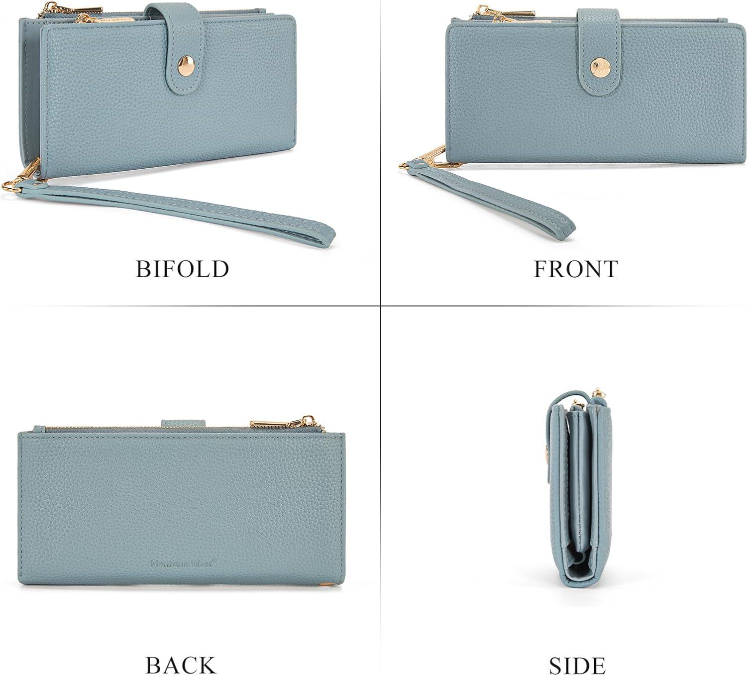imageMontana West Bifold Wallet Women Wristlet Wallets Card Cases amp Money Organizers Minimalist Wallet for Women Ladies Female Large Capacity Clutch Phone Wallets with Double Zipper Purses and ID WindowJeans Blue