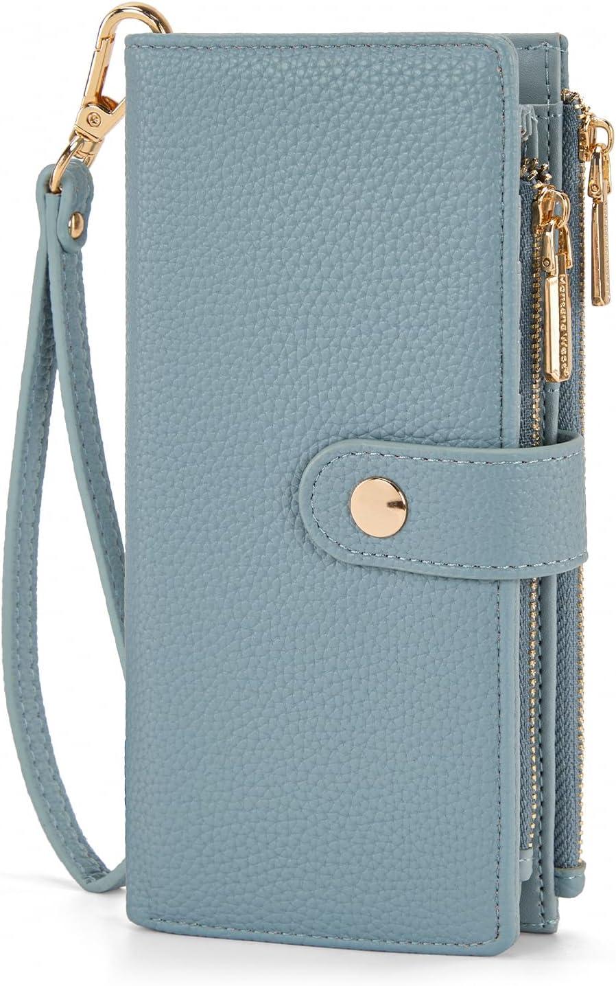 imageMontana West Bifold Wallet Women Wristlet Wallets Card Cases amp Money Organizers Minimalist Wallet for Women Ladies Female Large Capacity Clutch Phone Wallets with Double Zipper Purses and ID WindowJeans Blue