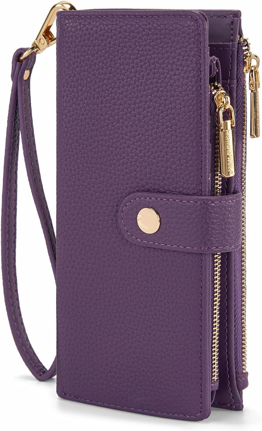 imageMontana West Bifold Wallet Women Wristlet Wallets Card Cases amp Money Organizers Minimalist Wallet for Women Ladies Female Large Capacity Clutch Phone Wallets with Double Zipper Purses and ID WindowPurple