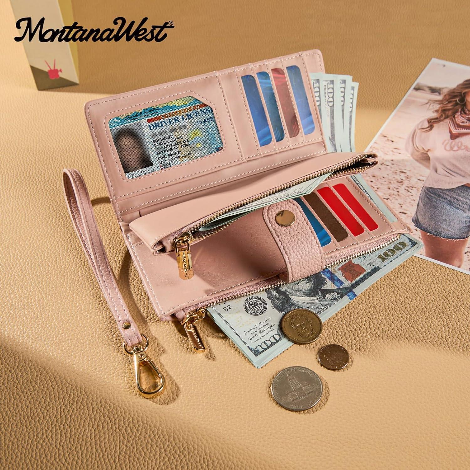 imageMontana West Bifold Wallet Women Wristlet Wallets Card Cases amp Money Organizers Minimalist Wallet for Women Ladies Female Large Capacity Clutch Phone Wallets with Double Zipper Purses and ID WindowPink