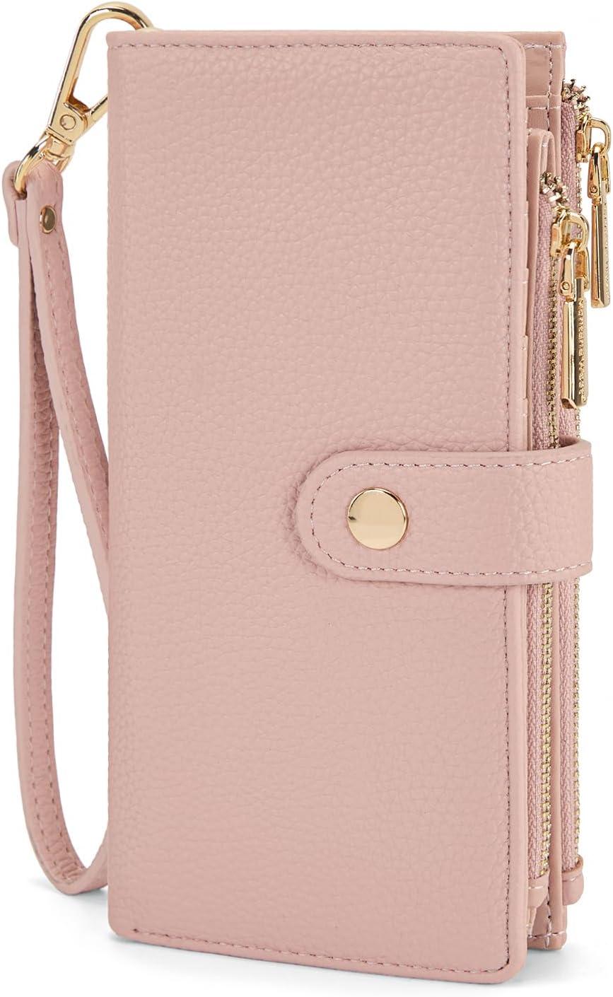 imageMontana West Bifold Wallet Women Wristlet Wallets Card Cases amp Money Organizers Minimalist Wallet for Women Ladies Female Large Capacity Clutch Phone Wallets with Double Zipper Purses and ID WindowPink