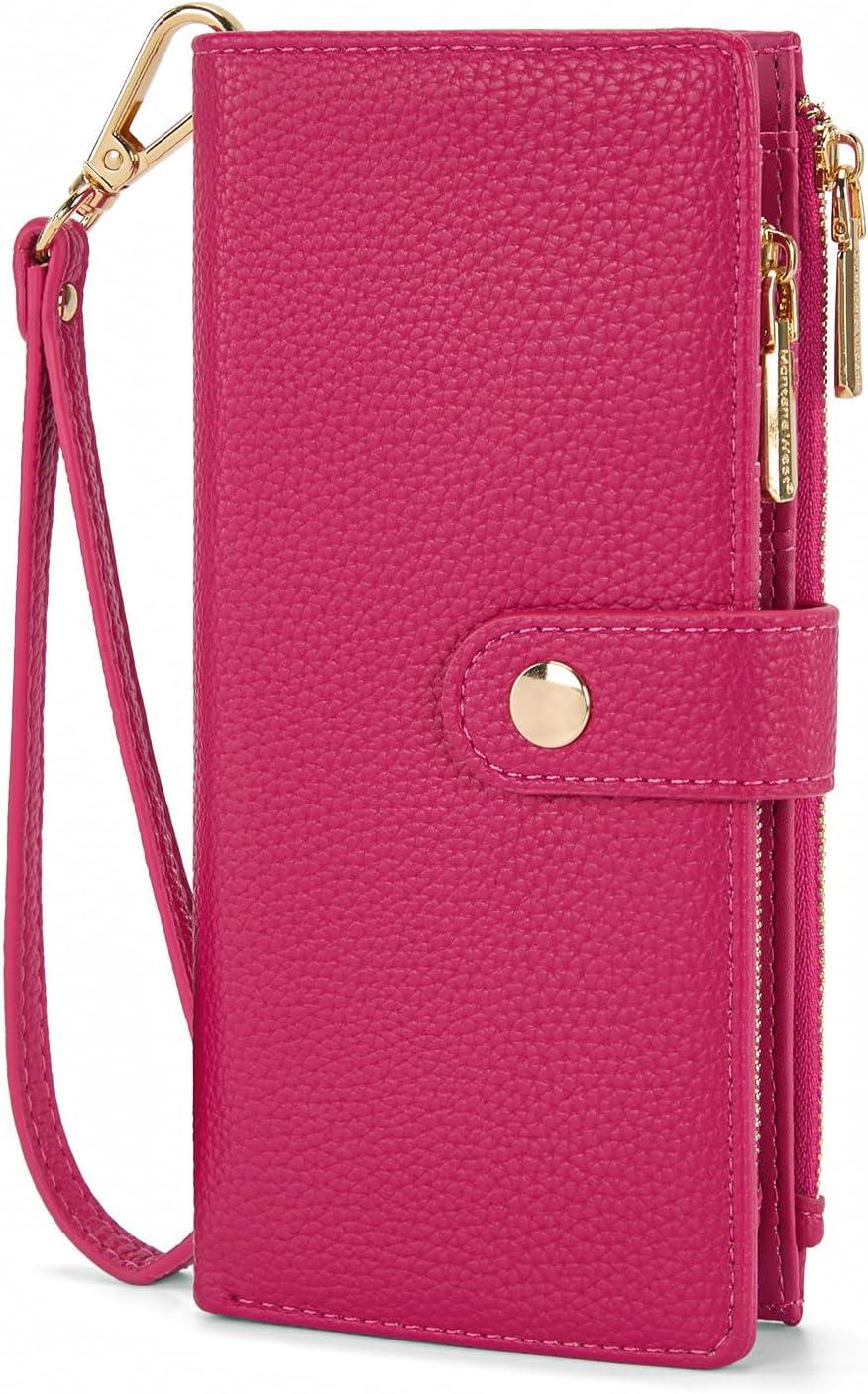 imageMontana West Bifold Wallet Women Wristlet Wallets Card Cases amp Money Organizers Minimalist Wallet for Women Ladies Female Large Capacity Clutch Phone Wallets with Double Zipper Purses and ID WindowHot Pink