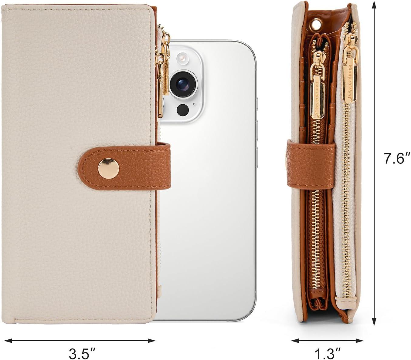 imageMontana West Bifold Wallet Women Wristlet Wallets Card Cases amp Money Organizers Minimalist Wallet for Women Ladies Female Large Capacity Clutch Phone Wallets with Double Zipper Purses and ID WindowTanBrown