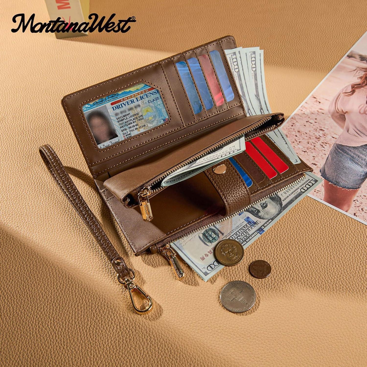 imageMontana West Bifold Wallet Women Wristlet Wallets Card Cases amp Money Organizers Minimalist Wallet for Women Ladies Female Large Capacity Clutch Phone Wallets with Double Zipper Purses and ID WindowCoffee