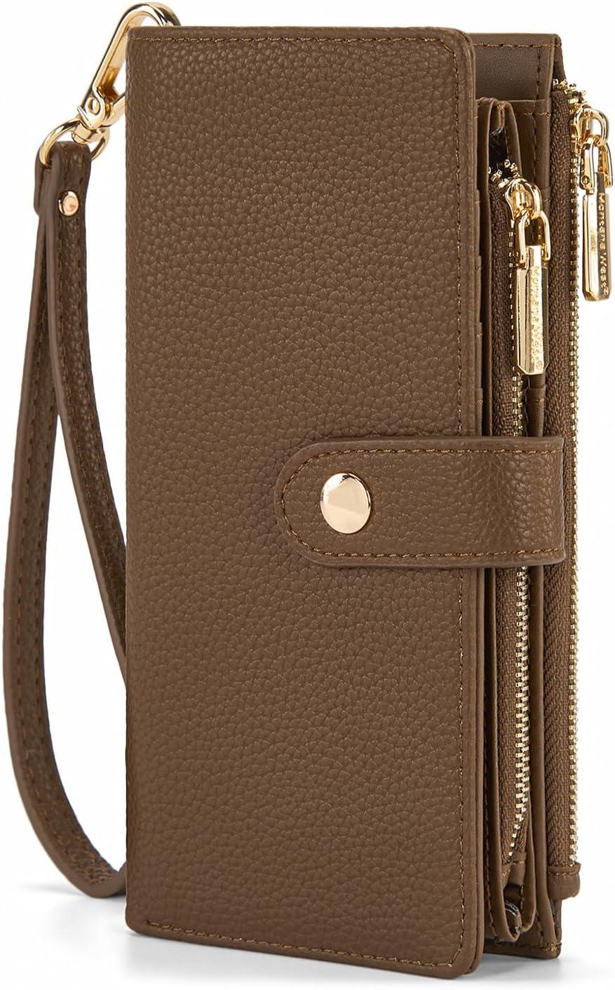 imageMontana West Bifold Wallet Women Wristlet Wallets Card Cases amp Money Organizers Minimalist Wallet for Women Ladies Female Large Capacity Clutch Phone Wallets with Double Zipper Purses and ID WindowCoffee