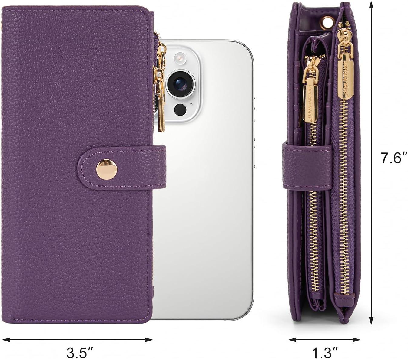imageMontana West Bifold Wallet Women Wristlet Wallets Card Cases amp Money Organizers Minimalist Wallet for Women Ladies Female Large Capacity Clutch Phone Wallets with Double Zipper Purses and ID WindowPurple