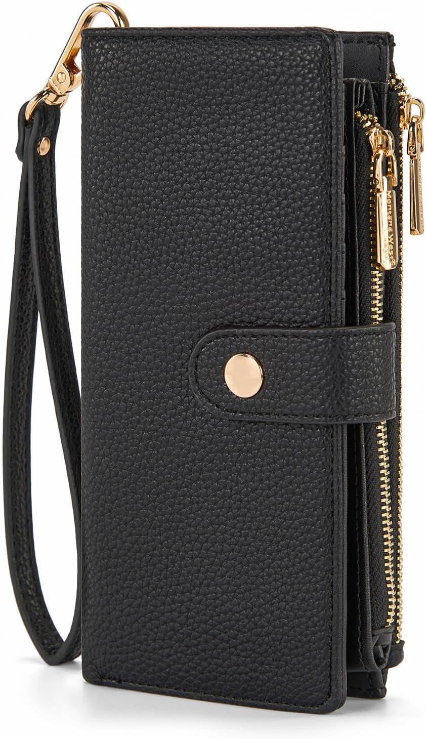 imageMontana West Bifold Wallet Women Wristlet Wallets Card Cases amp Money Organizers Minimalist Wallet for Women Ladies Female Large Capacity Clutch Phone Wallets with Double Zipper Purses and ID WindowBlack