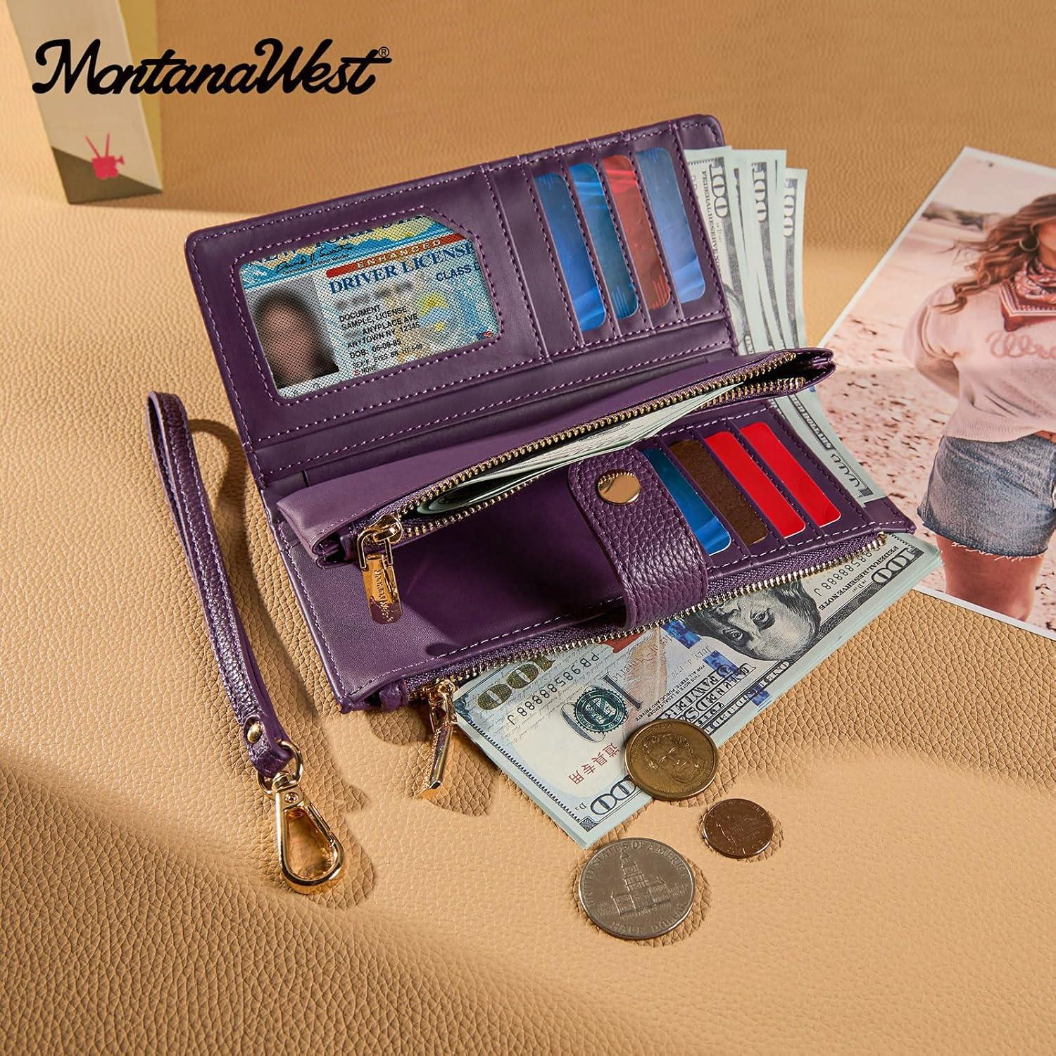 imageMontana West Bifold Wallet Women Wristlet Wallets Card Cases amp Money Organizers Minimalist Wallet for Women Ladies Female Large Capacity Clutch Phone Wallets with Double Zipper Purses and ID WindowPurple