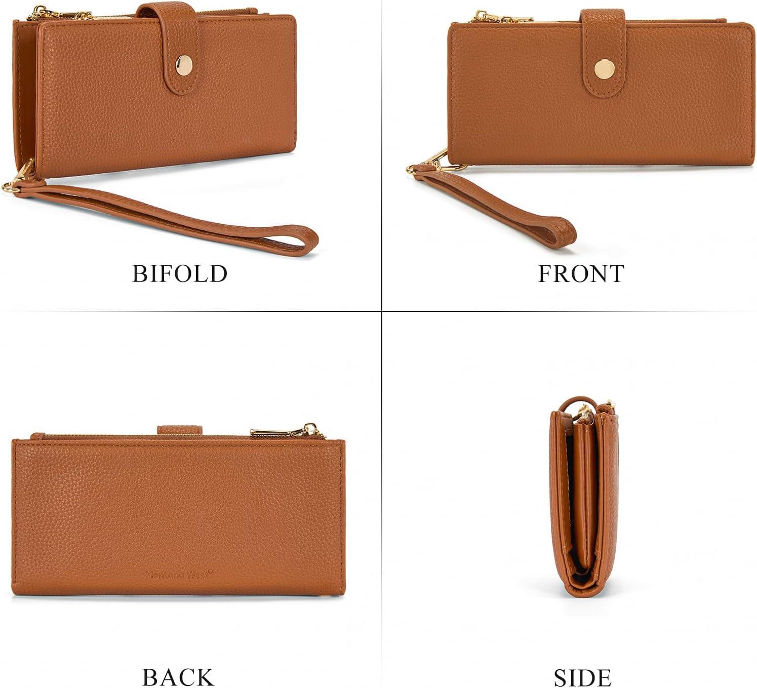 imageMontana West Bifold Wallet Women Wristlet Wallets Card Cases amp Money Organizers Minimalist Wallet for Women Ladies Female Large Capacity Clutch Phone Wallets with Double Zipper Purses and ID WindowBrown