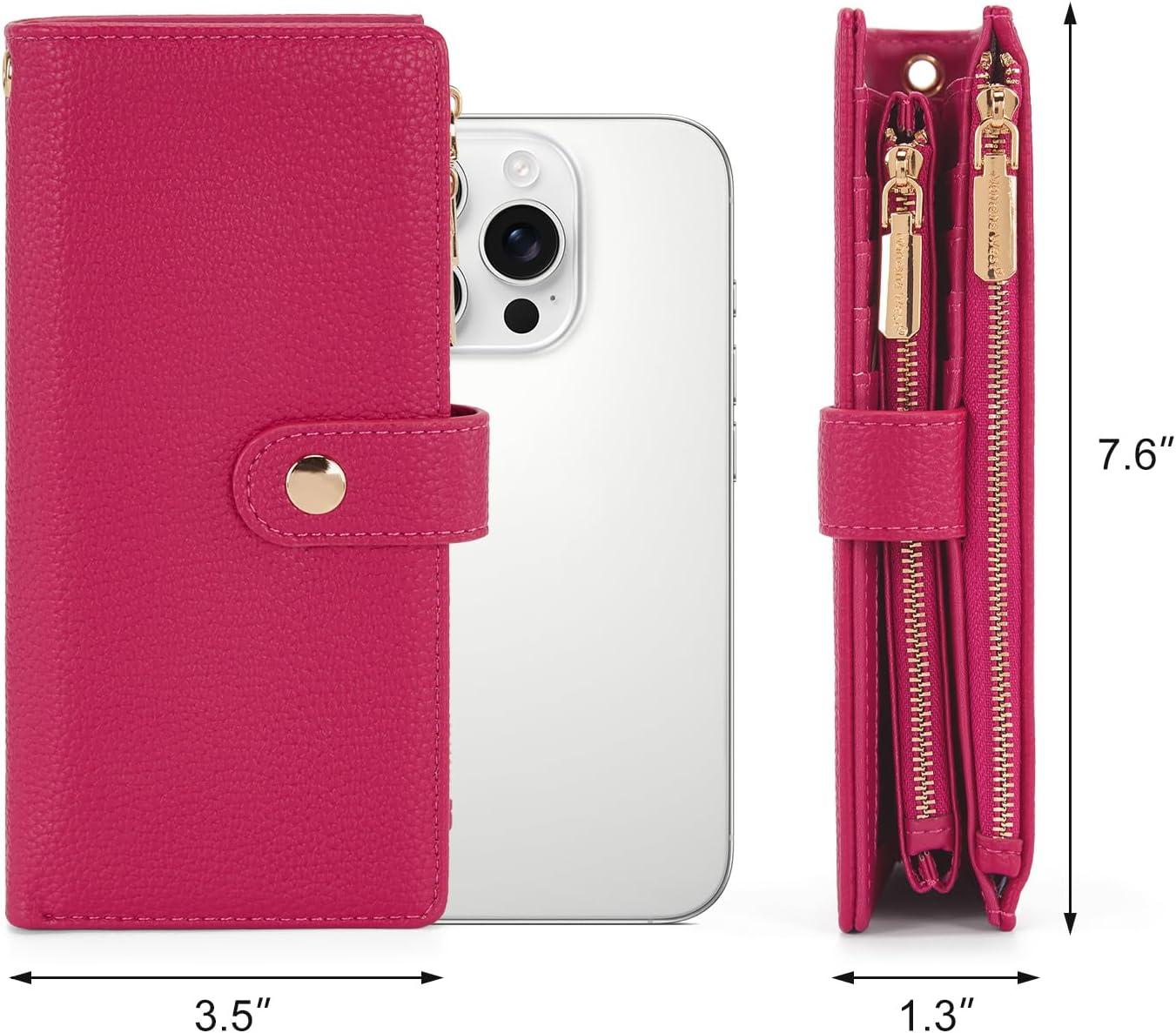 imageMontana West Bifold Wallet Women Wristlet Wallets Card Cases amp Money Organizers Minimalist Wallet for Women Ladies Female Large Capacity Clutch Phone Wallets with Double Zipper Purses and ID WindowHot Pink