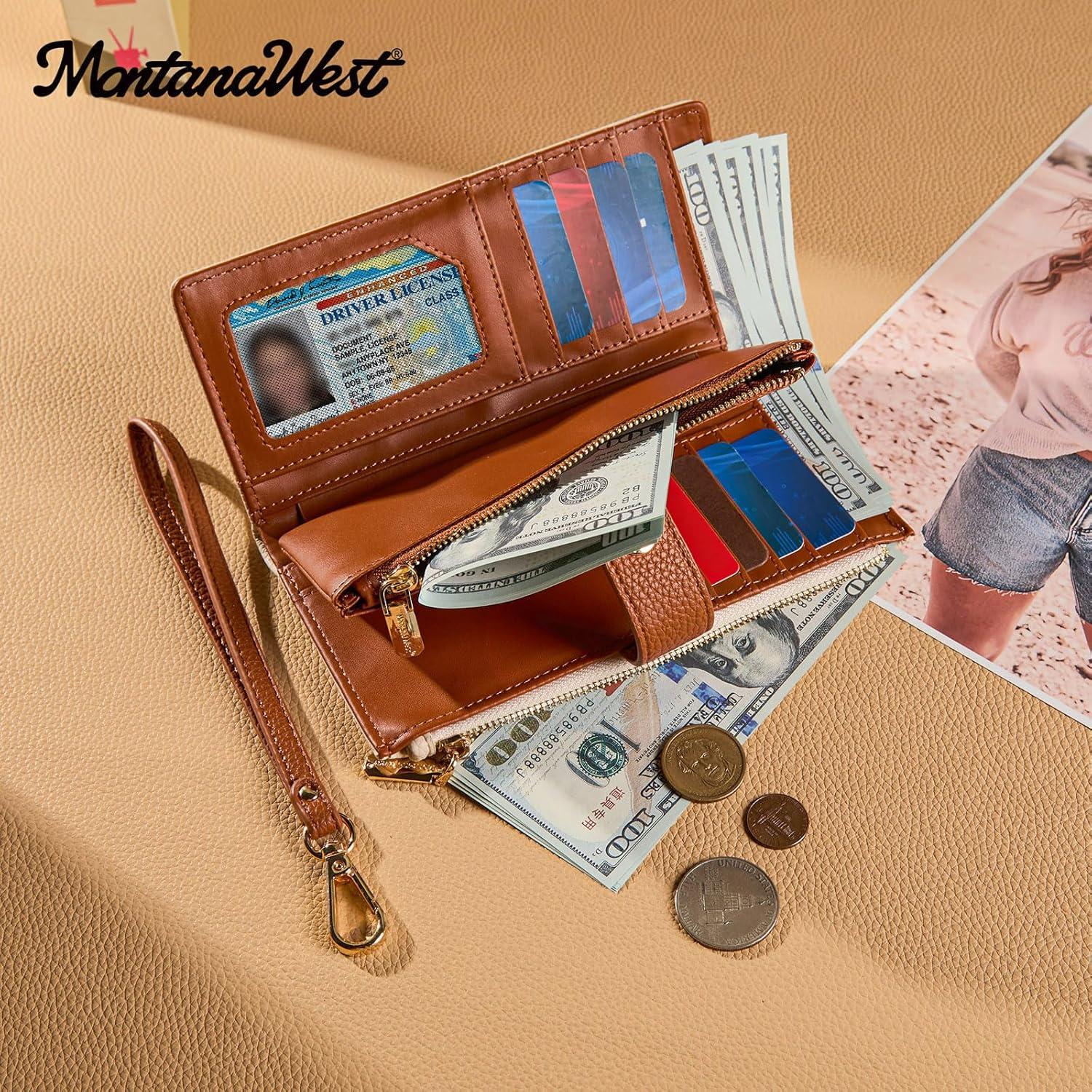 imageMontana West Bifold Wallet Women Wristlet Wallets Card Cases amp Money Organizers Minimalist Wallet for Women Ladies Female Large Capacity Clutch Phone Wallets with Double Zipper Purses and ID WindowTanBrown