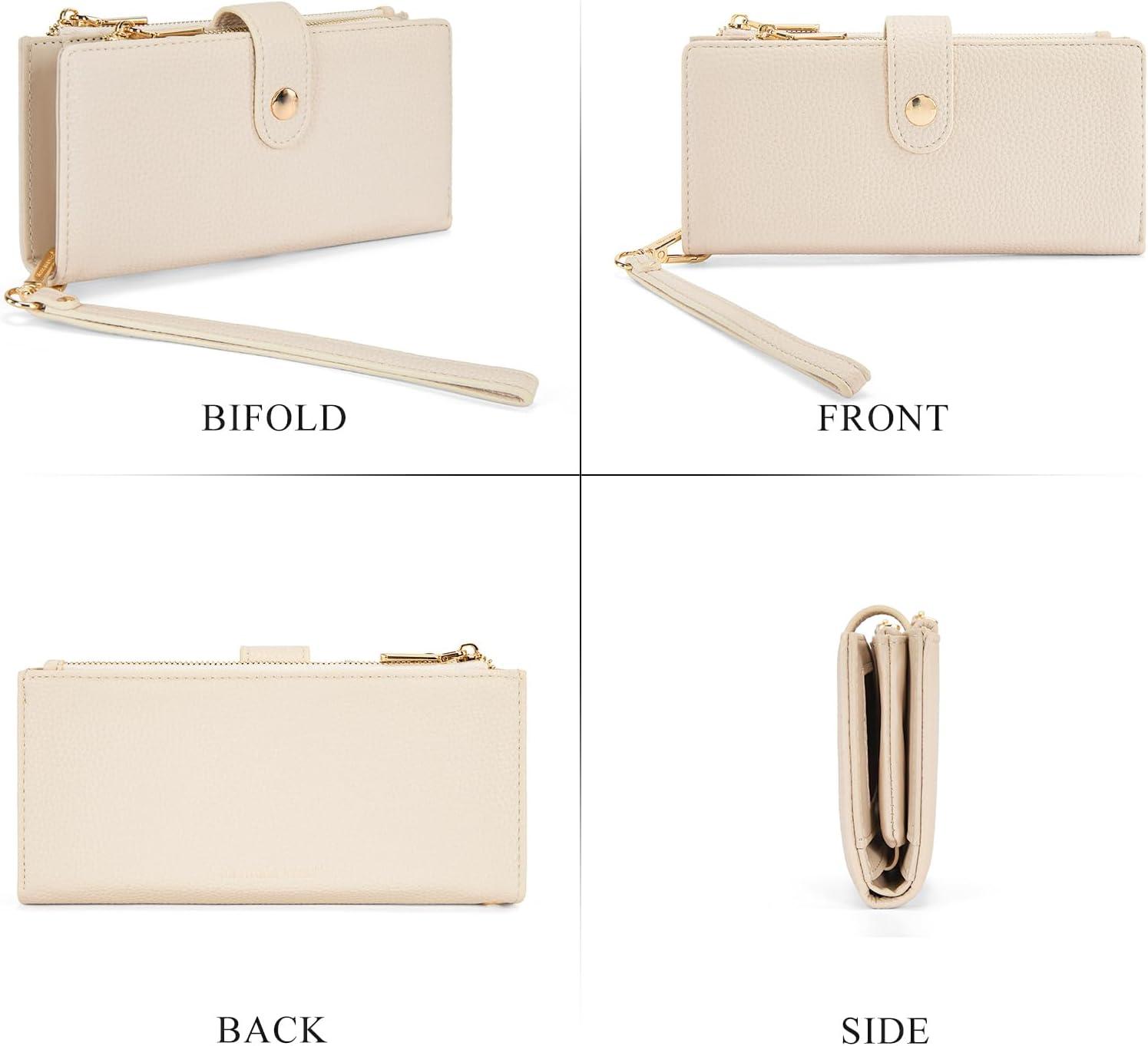 imageMontana West Bifold Wallet Women Wristlet Wallets Card Cases amp Money Organizers Minimalist Wallet for Women Ladies Female Large Capacity Clutch Phone Wallets with Double Zipper Purses and ID WindowBeige