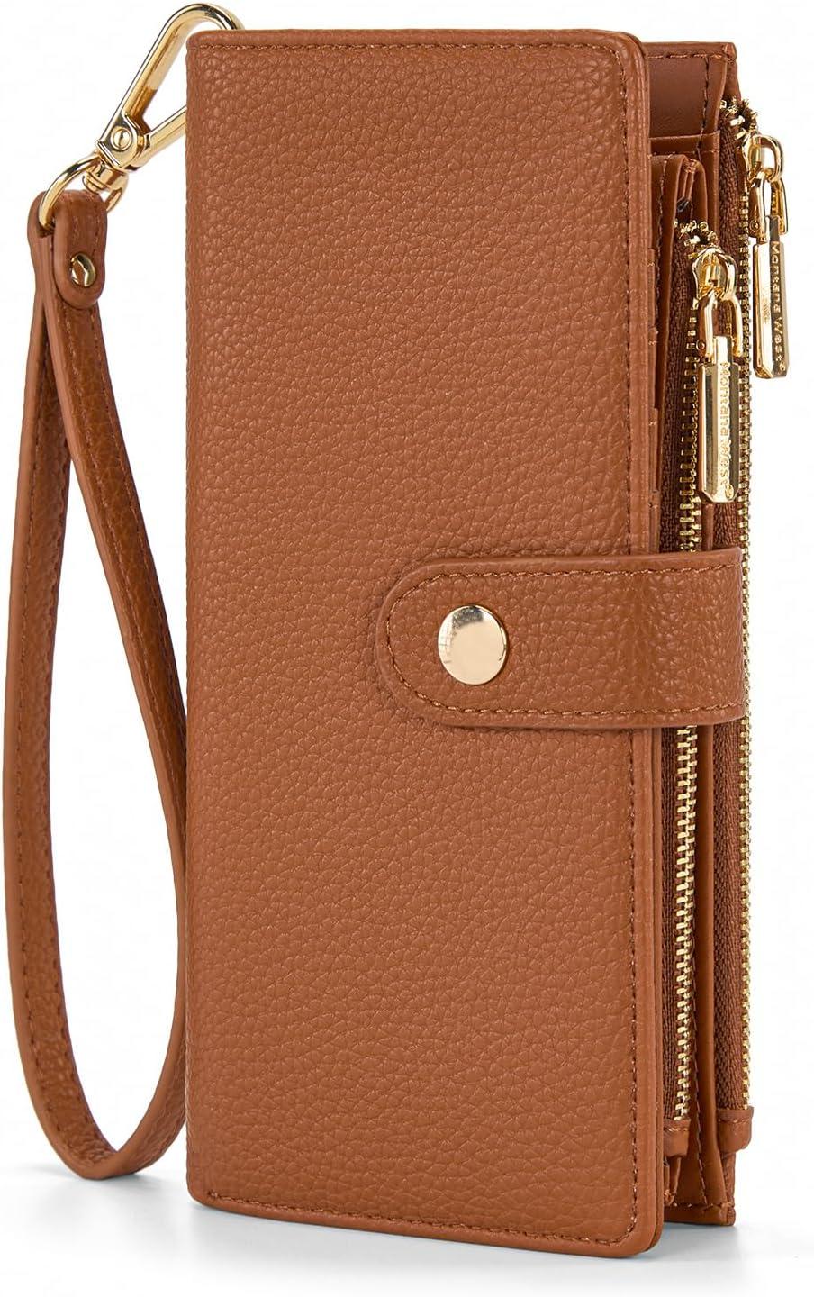 imageMontana West Bifold Wallet Women Wristlet Wallets Card Cases amp Money Organizers Minimalist Wallet for Women Ladies Female Large Capacity Clutch Phone Wallets with Double Zipper Purses and ID WindowBrown