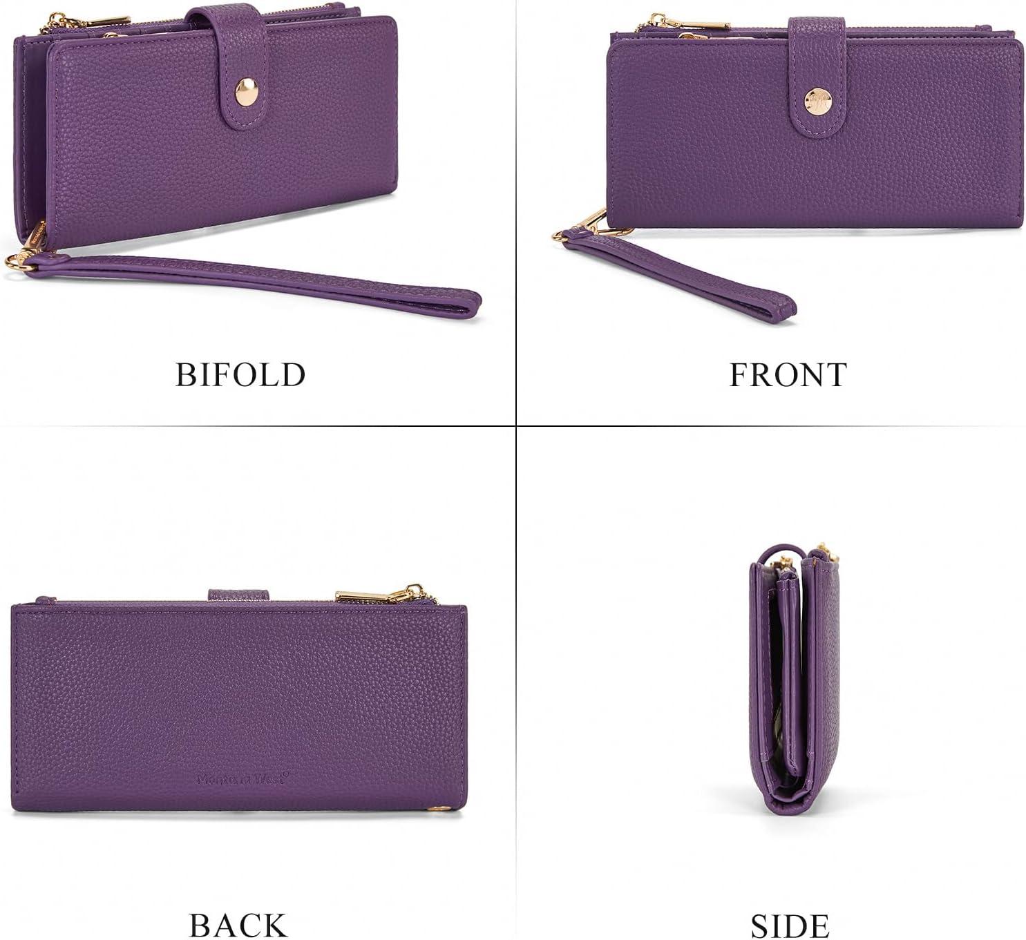 imageMontana West Bifold Wallet Women Wristlet Wallets Card Cases amp Money Organizers Minimalist Wallet for Women Ladies Female Large Capacity Clutch Phone Wallets with Double Zipper Purses and ID WindowPurple