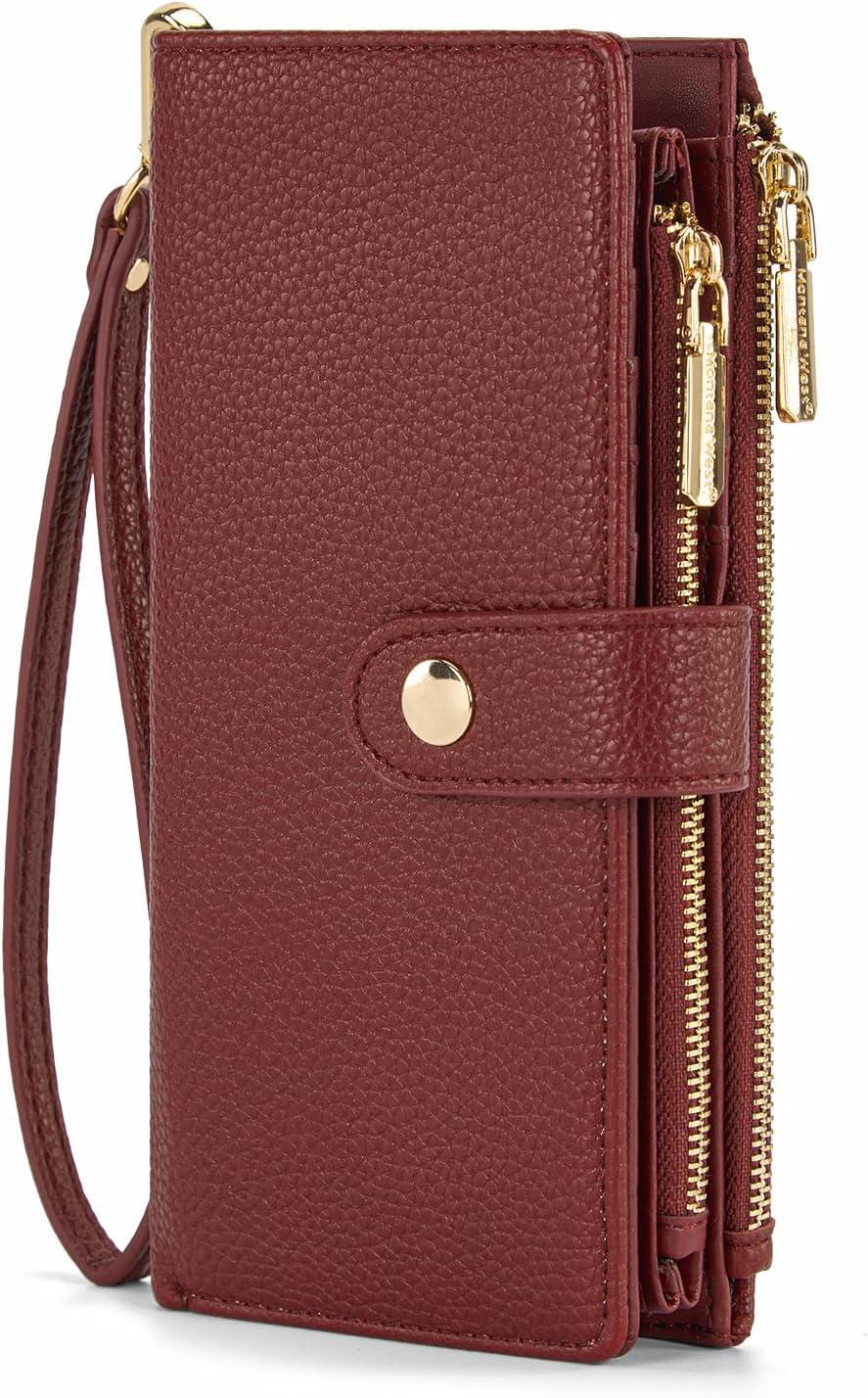 imageMontana West Bifold Wallet Women Wristlet Wallets Card Cases amp Money Organizers Minimalist Wallet for Women Ladies Female Large Capacity Clutch Phone Wallets with Double Zipper Purses and ID WindowRed