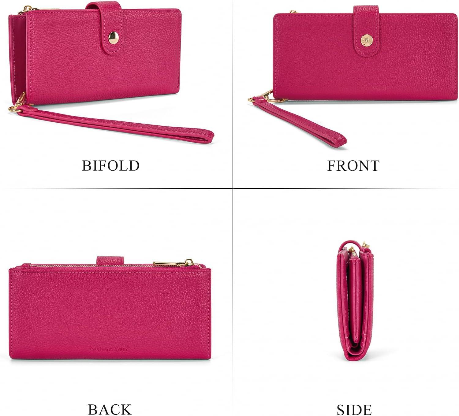 imageMontana West Bifold Wallet Women Wristlet Wallets Card Cases amp Money Organizers Minimalist Wallet for Women Ladies Female Large Capacity Clutch Phone Wallets with Double Zipper Purses and ID WindowHot Pink