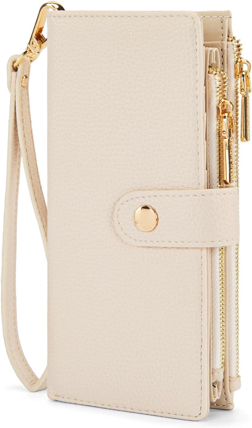 imageMontana West Bifold Wallet Women Wristlet Wallets Card Cases amp Money Organizers Minimalist Wallet for Women Ladies Female Large Capacity Clutch Phone Wallets with Double Zipper Purses and ID WindowBeige