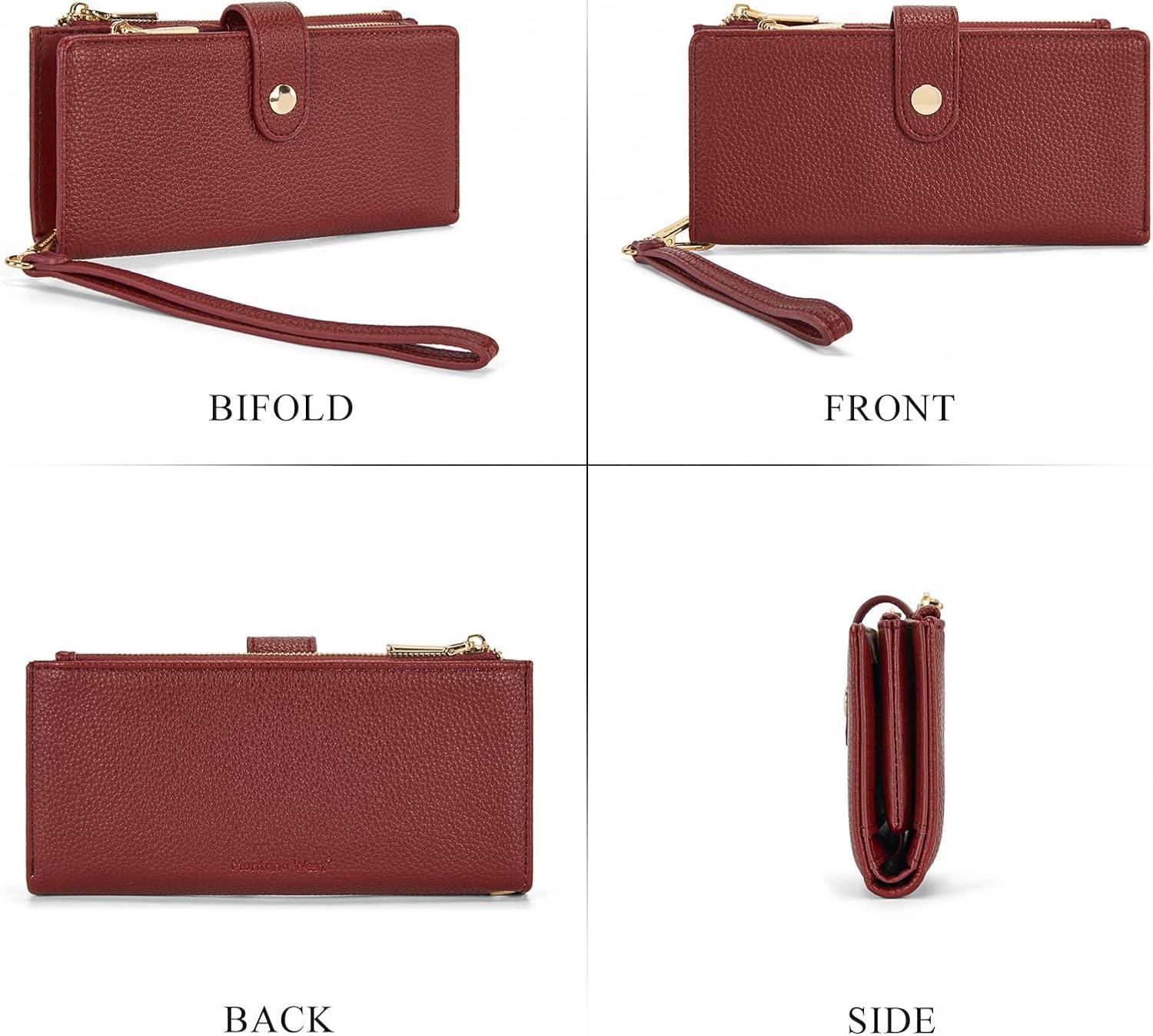 imageMontana West Bifold Wallet Women Wristlet Wallets Card Cases amp Money Organizers Minimalist Wallet for Women Ladies Female Large Capacity Clutch Phone Wallets with Double Zipper Purses and ID WindowRed