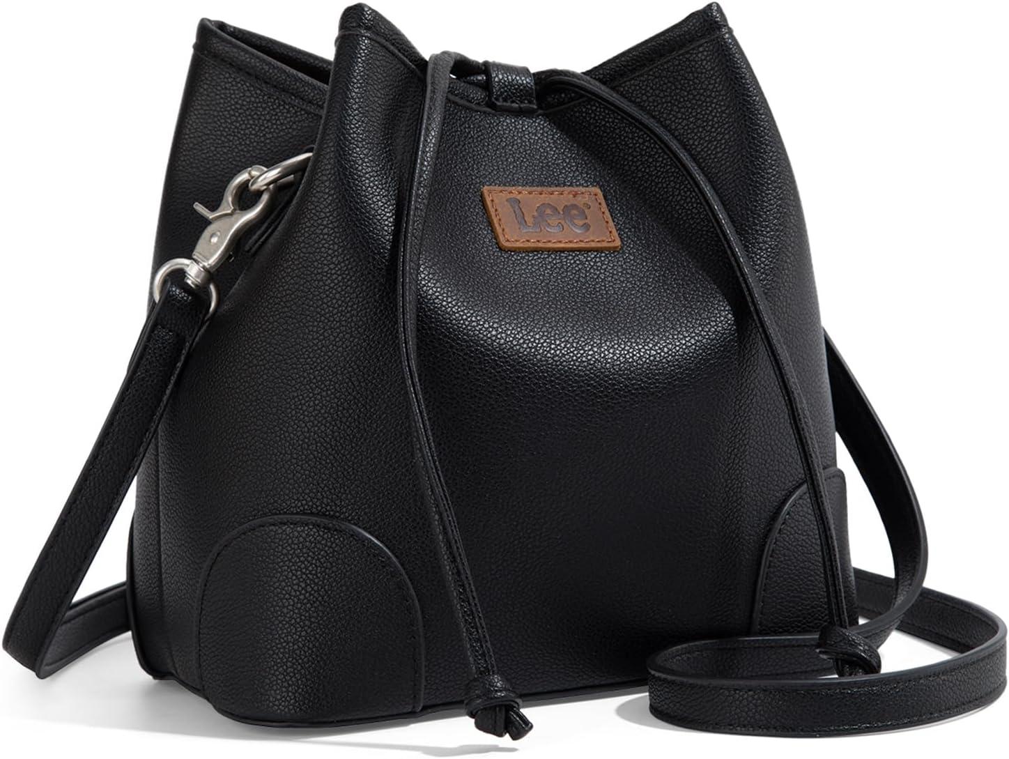 imageMontana West Lee Small Crossbody Bags for Women Drawstring Bucket Purse with Adjustable StrapBlack