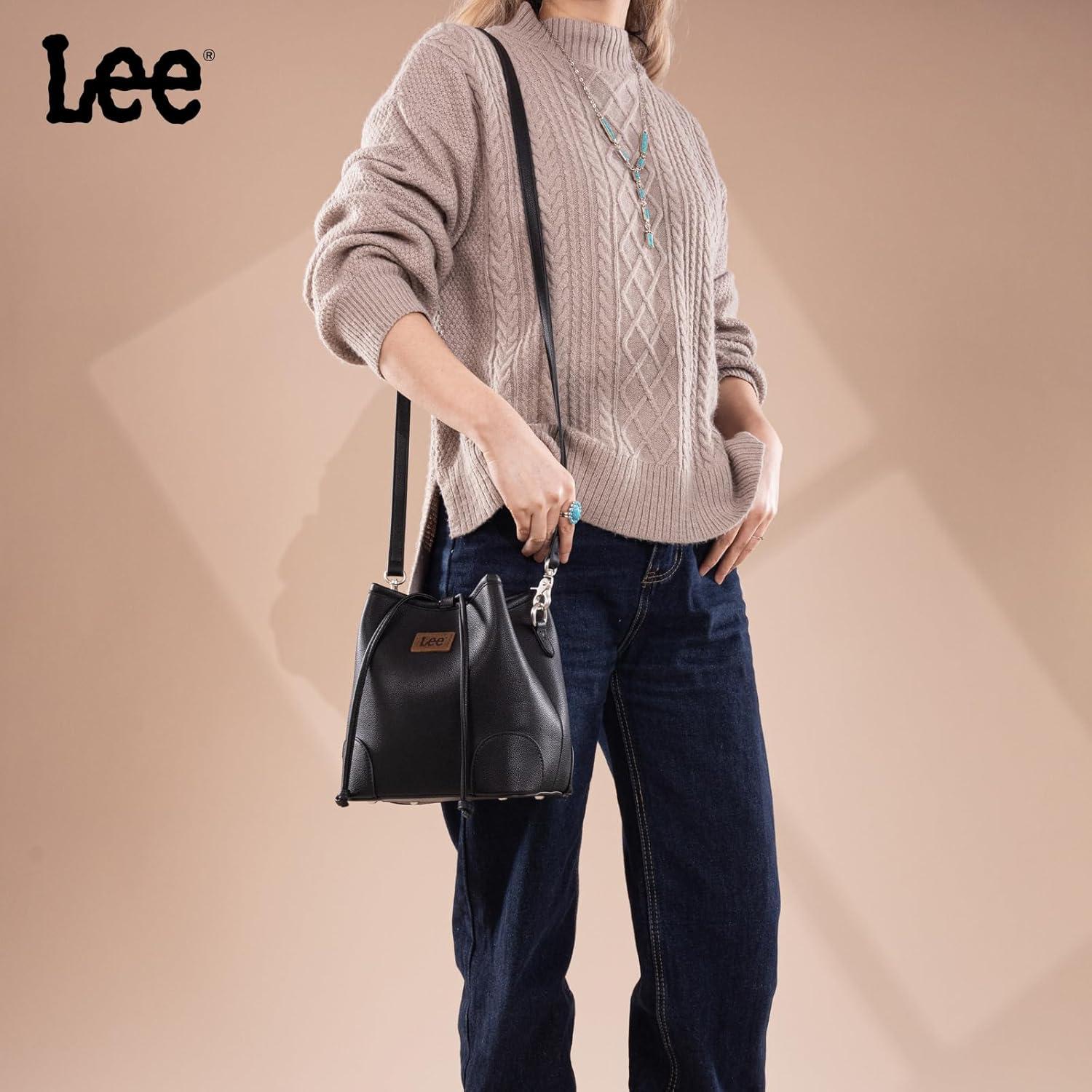 imageMontana West Lee Small Crossbody Bags for Women Drawstring Bucket Purse with Adjustable StrapBlack
