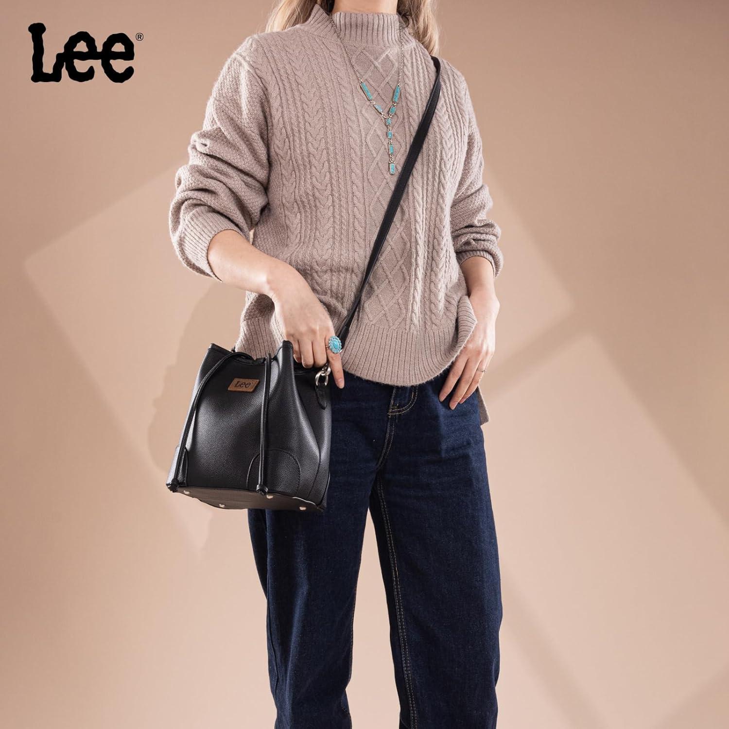 imageMontana West Lee Small Crossbody Bags for Women Drawstring Bucket Purse with Adjustable StrapBlack
