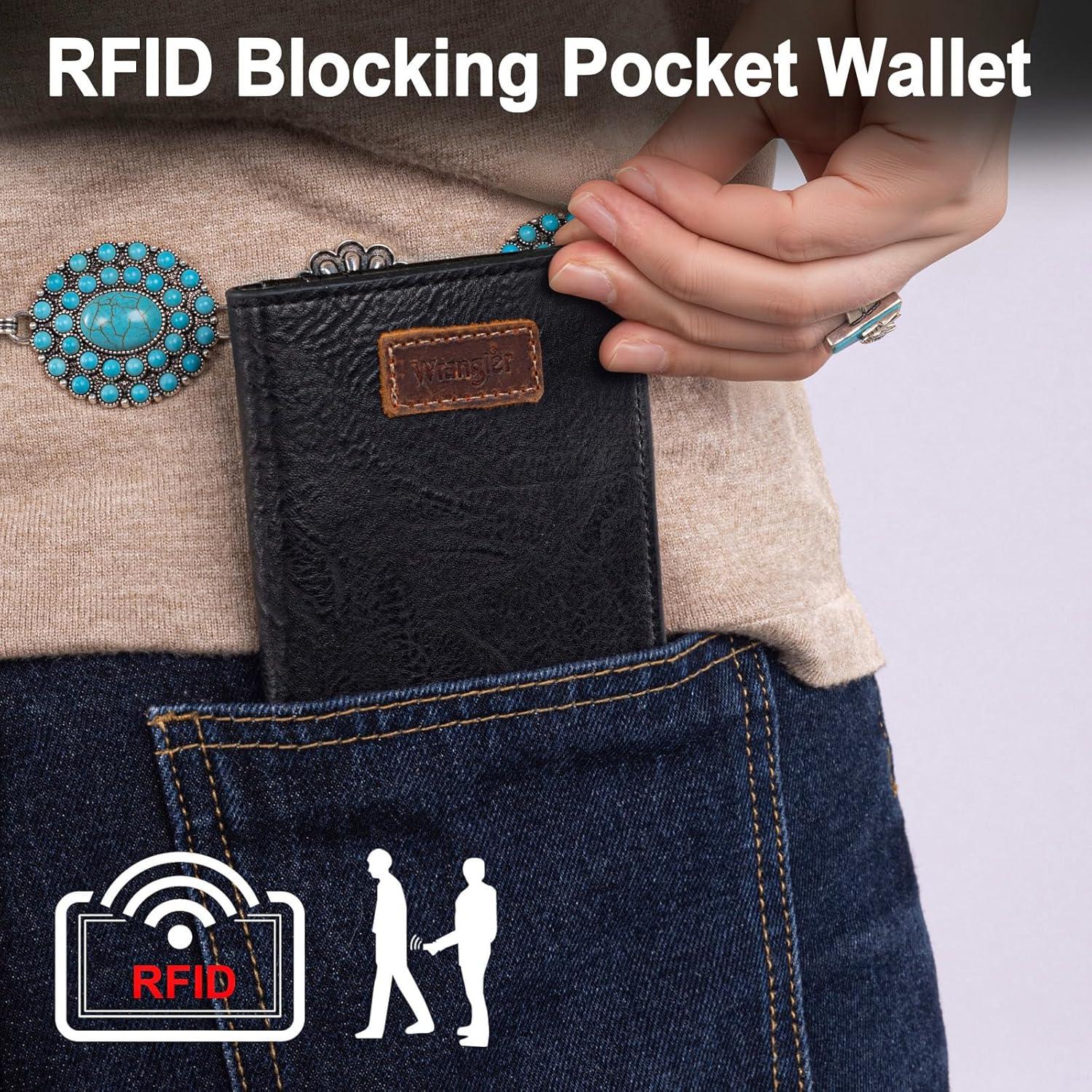 imageMontana West X Wrangler Small Wallet Women Slim Thin Wallets Card Cases Money Organizer Minimalist Pocket Wallet with RFID LiningBlack