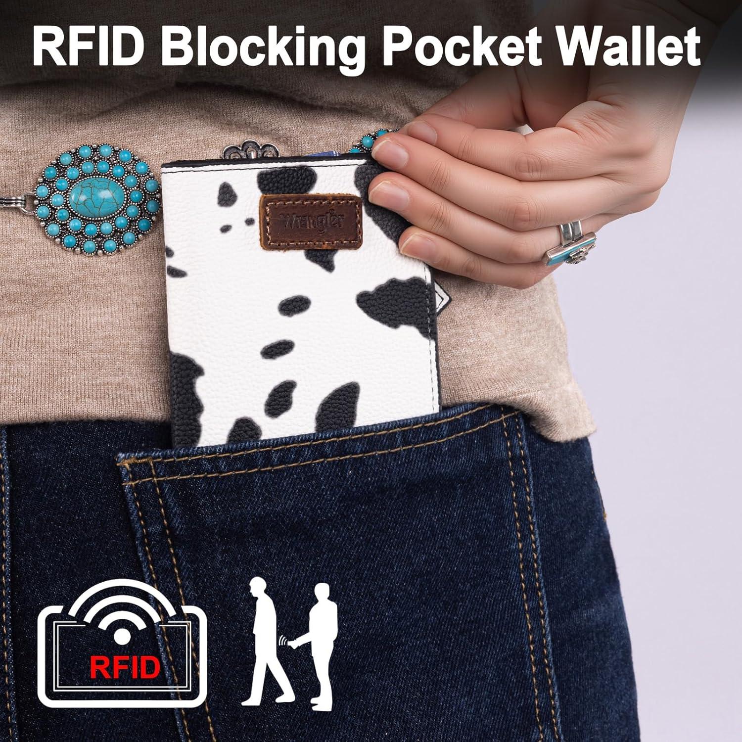 imageMontana West X Wrangler Small Wallet Women Slim Thin Wallets Card Cases Money Organizer Minimalist Pocket Wallet with RFID LiningCow Black