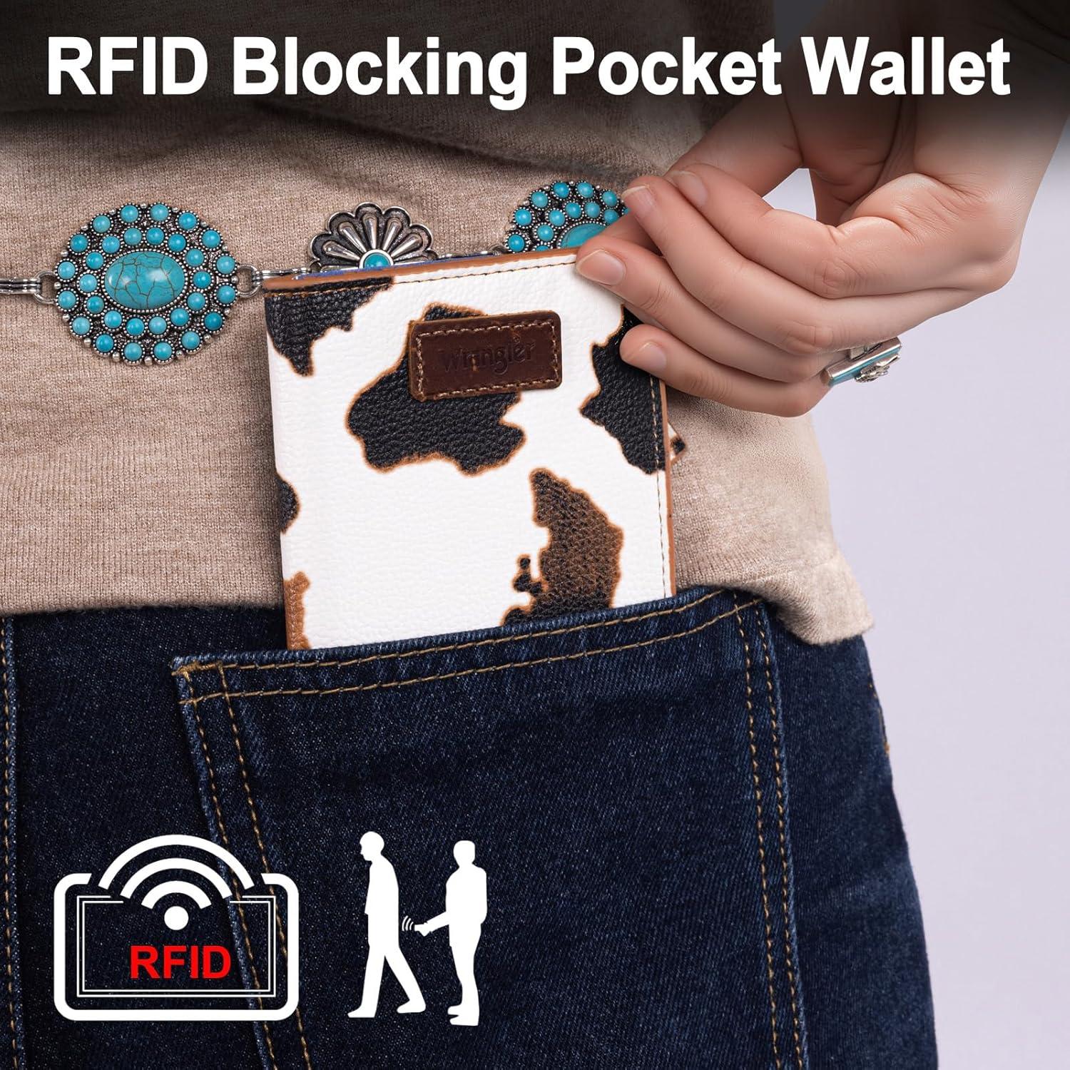 imageMontana West X Wrangler Small Wallet Women Slim Thin Wallets Card Cases Money Organizer Minimalist Pocket Wallet with RFID LiningCow Brown