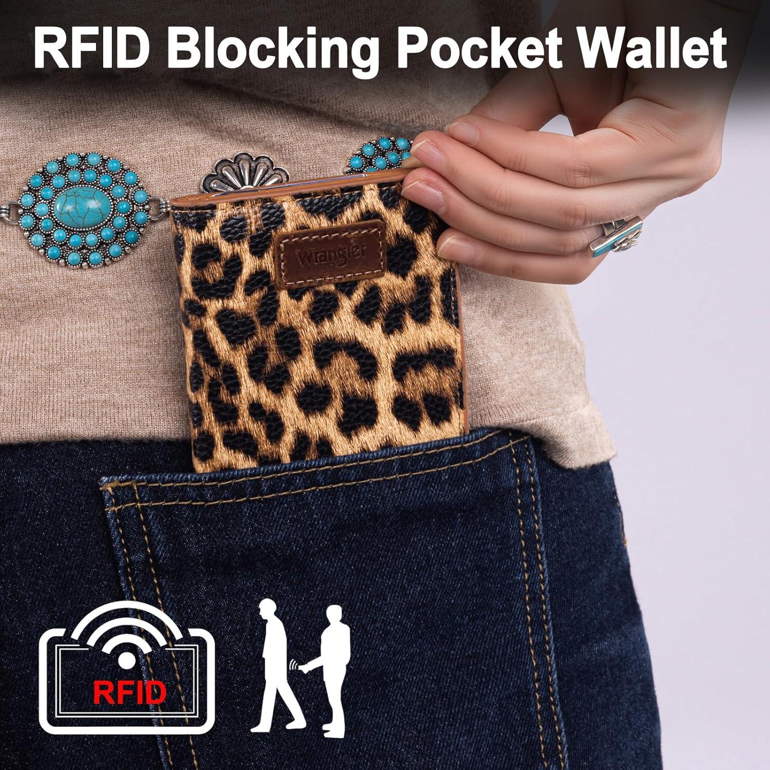 imageMontana West X Wrangler Small Wallet Women Slim Thin Wallets Card Cases Money Organizer Minimalist Pocket Wallet with RFID LiningLeopard