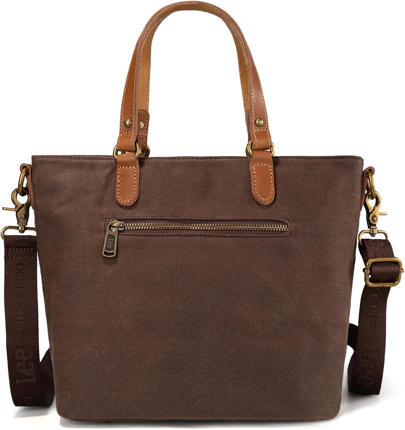 imageMontana West x Lee Waxed Canvas Tote Bag for Women Work Small Vintage Shoulder Bag and Handbag with Leather HandleCoffee