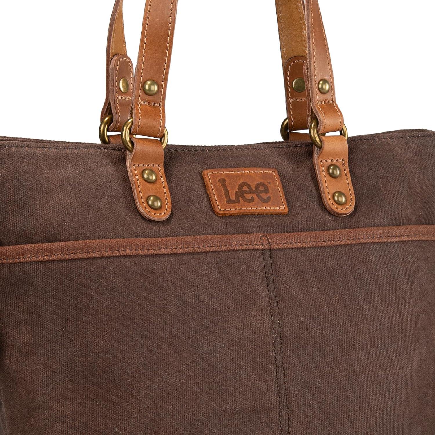 imageMontana West x Lee Waxed Canvas Tote Bag for Women Work Small Vintage Shoulder Bag and Handbag with Leather HandleCoffee