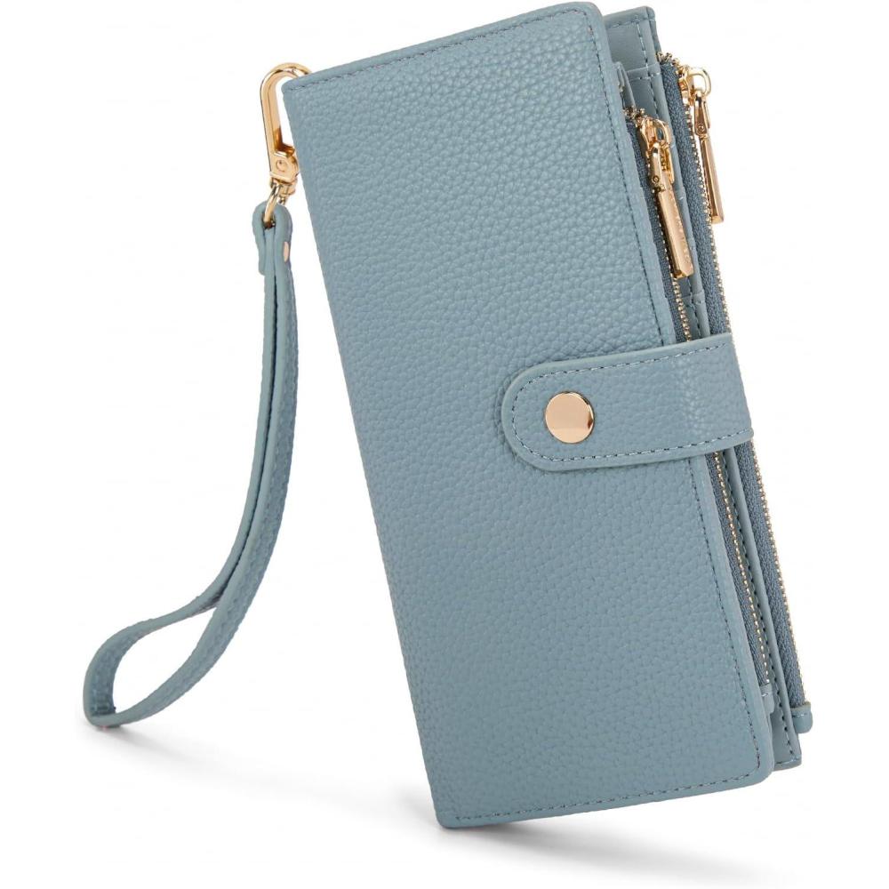 imageMontana West Bifold Wallet Women Wristlet Wallets Card Cases amp Money Organizers Minimalist Wallet for Women Ladies Female Large Capacity Clutch Phone Wallets with Double Zipper Purses and ID WindowJeans Blue