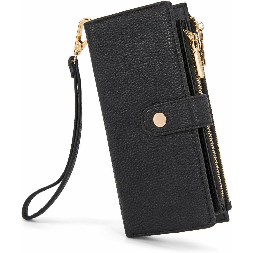 imageMontana West Bifold Wallet Women Wristlet Wallets Card Cases amp Money Organizers Minimalist Wallet for Women Ladies Female Large Capacity Clutch Phone Wallets with Double Zipper Purses and ID WindowBlack