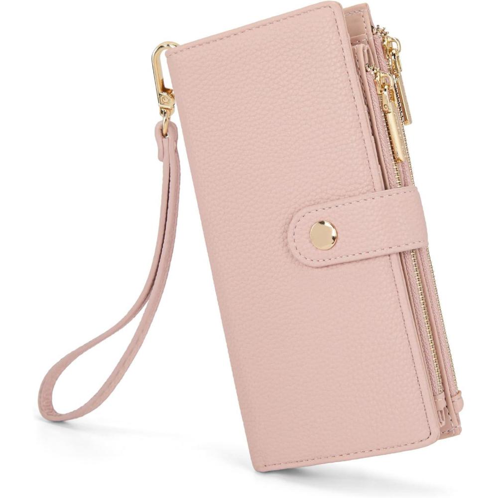 imageMontana West Bifold Wallet Women Wristlet Wallets Card Cases amp Money Organizers Minimalist Wallet for Women Ladies Female Large Capacity Clutch Phone Wallets with Double Zipper Purses and ID WindowPink