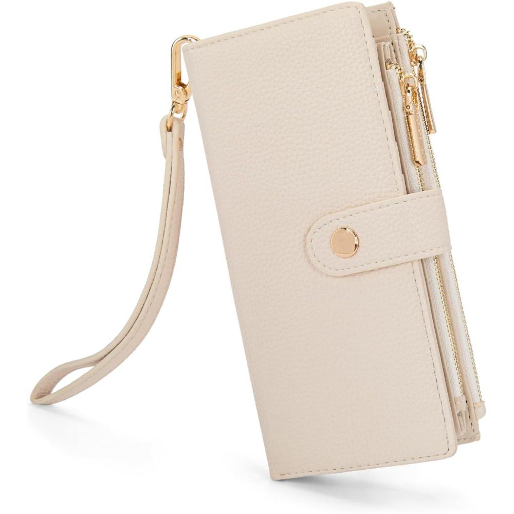 imageMontana West Bifold Wallet Women Wristlet Wallets Card Cases amp Money Organizers Minimalist Wallet for Women Ladies Female Large Capacity Clutch Phone Wallets with Double Zipper Purses and ID WindowBeige
