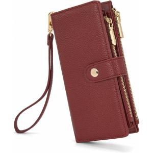 Montana West Bifold Wallet Women Wristlet Wallets, Card Cases & Money Organizers Minimalist Wallet for Women Ladies Female Large Capacity Clutch Phone Wallets with Double Zipper Purses and ID Window(Red)