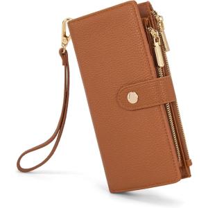 Montana West Bifold Wallet Women Wristlet Wallets, Card Cases & Money Organizers Minimalist Wallet for Women Ladies Female Large Capacity Clutch Phone Wallets with Double Zipper Purses and ID Window(Brown)